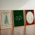 Rustic Christmas tree and Jesus canvas poster trio leaning on the floor