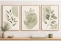 Vertical watercolor botanical posters with delicate olive green foliage