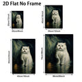 Moody white cat Halloween canvas poster in dark moss green and black oil-painting style