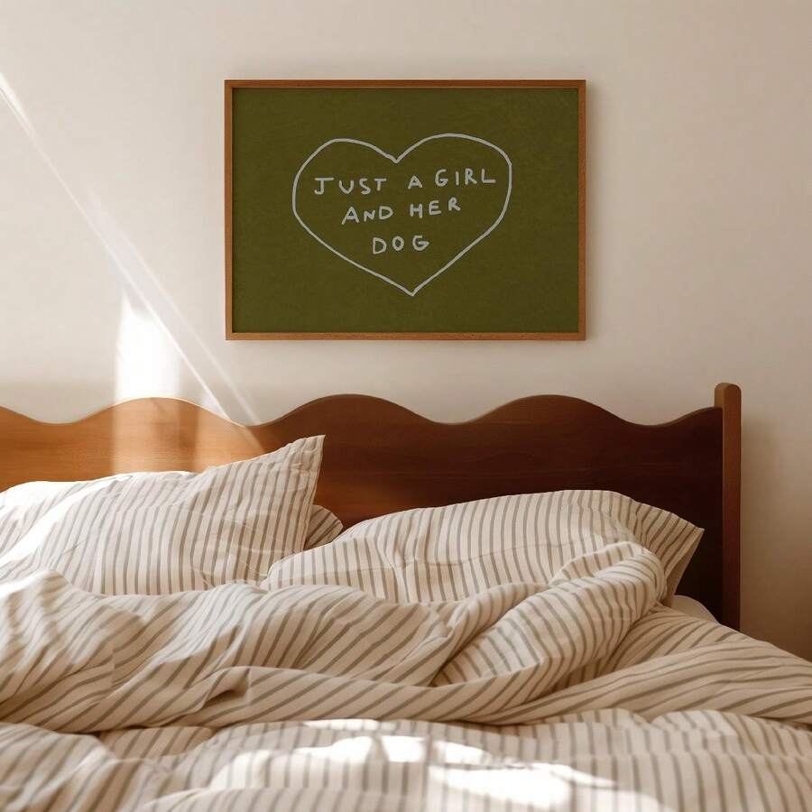 Just a girl and her dog minimalist quote canvas poster in olive green white and brown