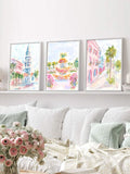 3 Piece Set Terracotta Pink Abstract Floral Bohemian Canvas Poster 