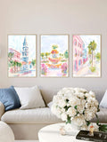 3 Piece Set Terracotta Pink Abstract Floral Bohemian Canvas Poster 