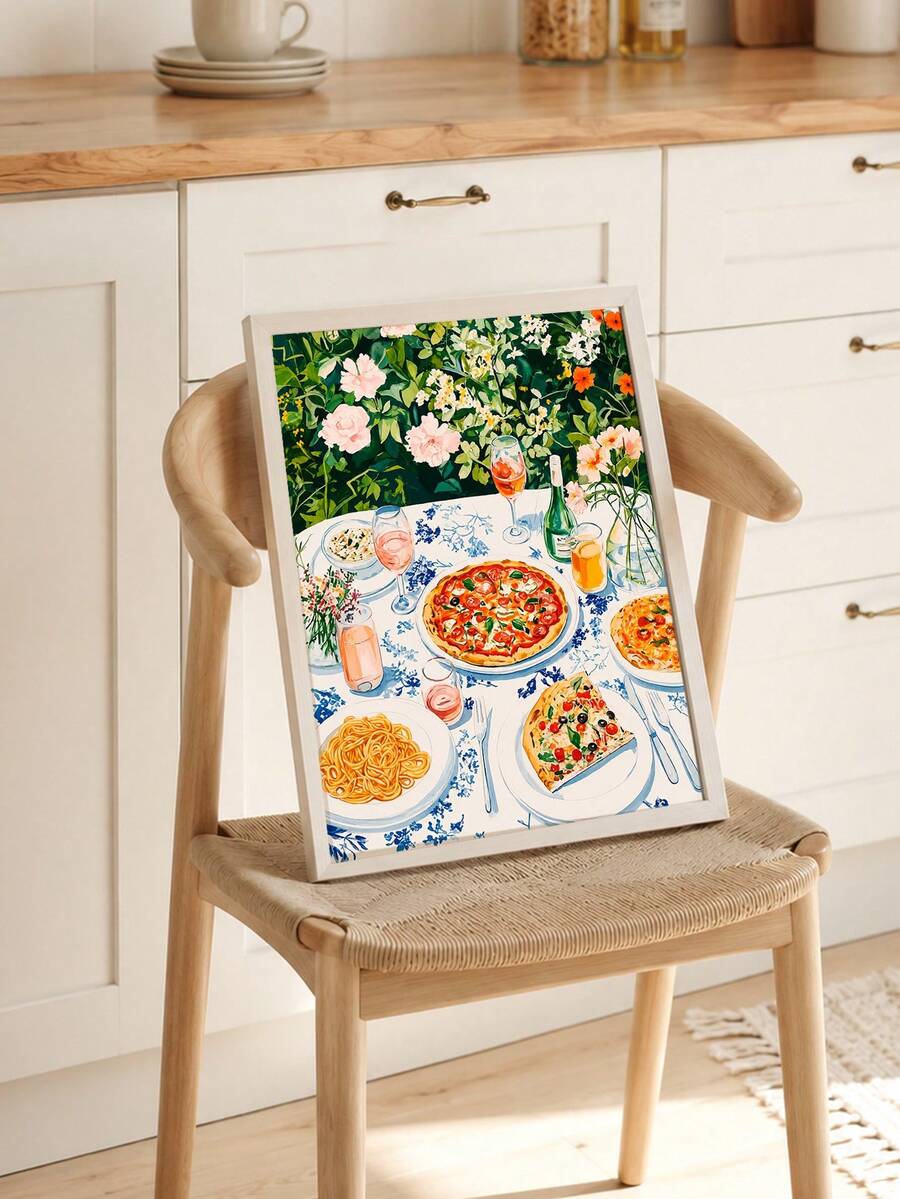 Vibrant Summer Floral Garden Picnic Pasta & Pizza Canvas Poster