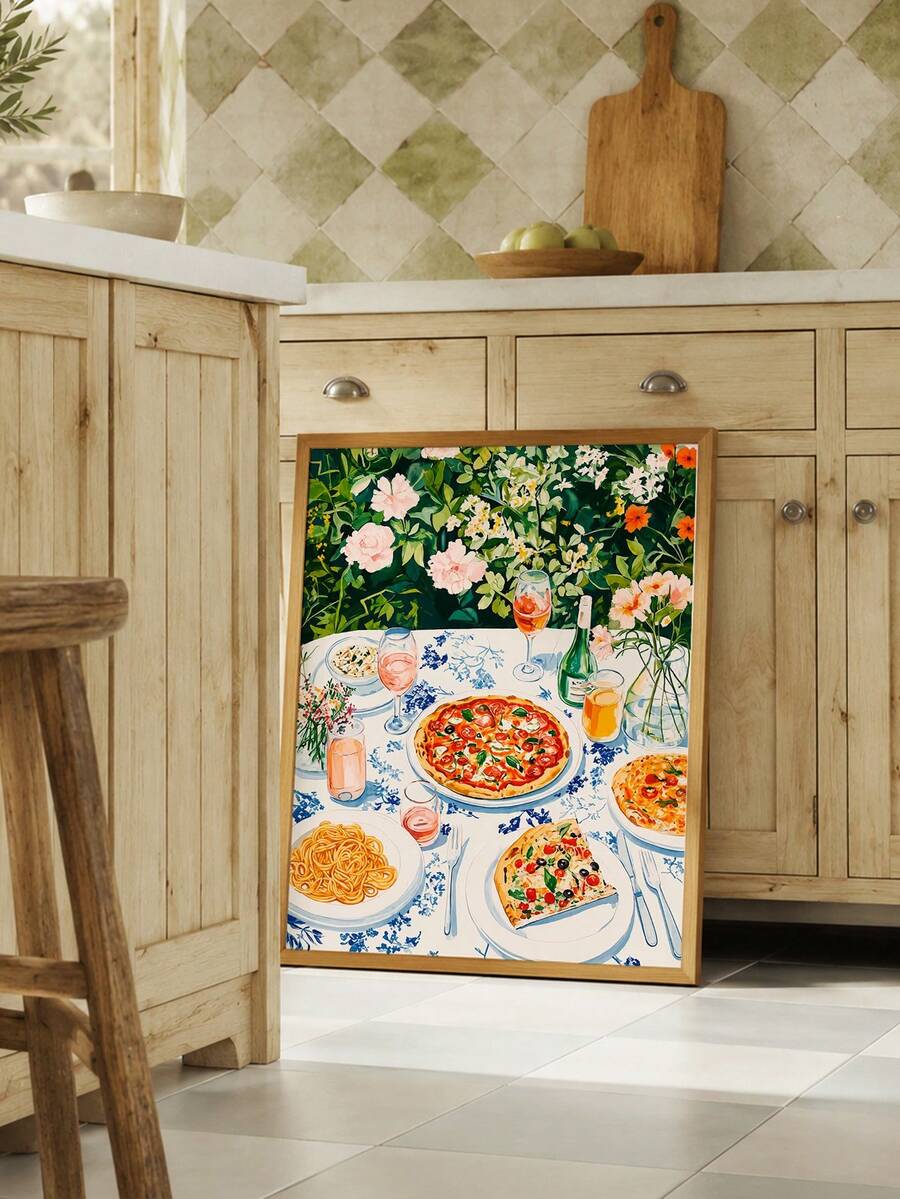Vibrant Summer Floral Garden Picnic Pasta & Pizza Canvas Poster