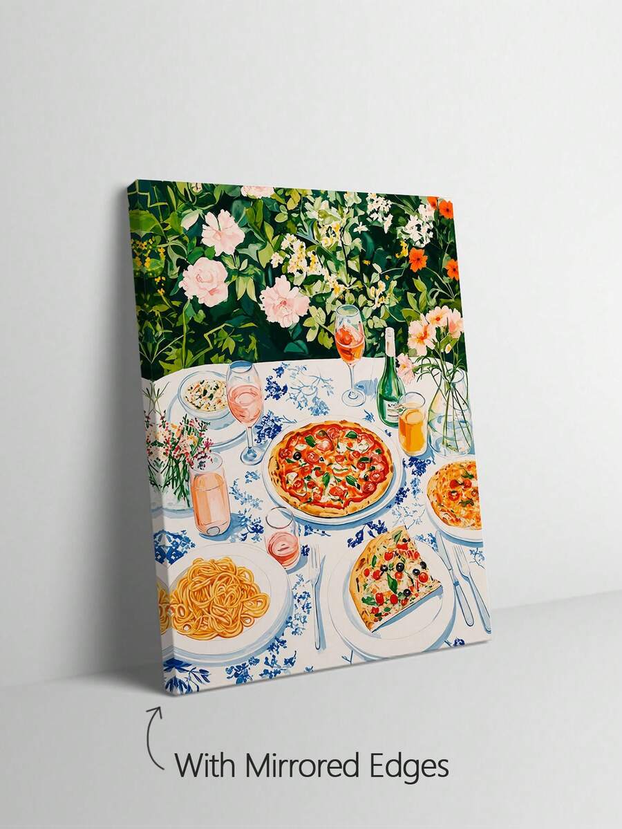 Vibrant Summer Floral Garden Picnic Pasta & Pizza Canvas Poster