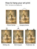 Hanging guide for Christmas dancer canvas artwork showing picture frames, hanging frames and clip display methods