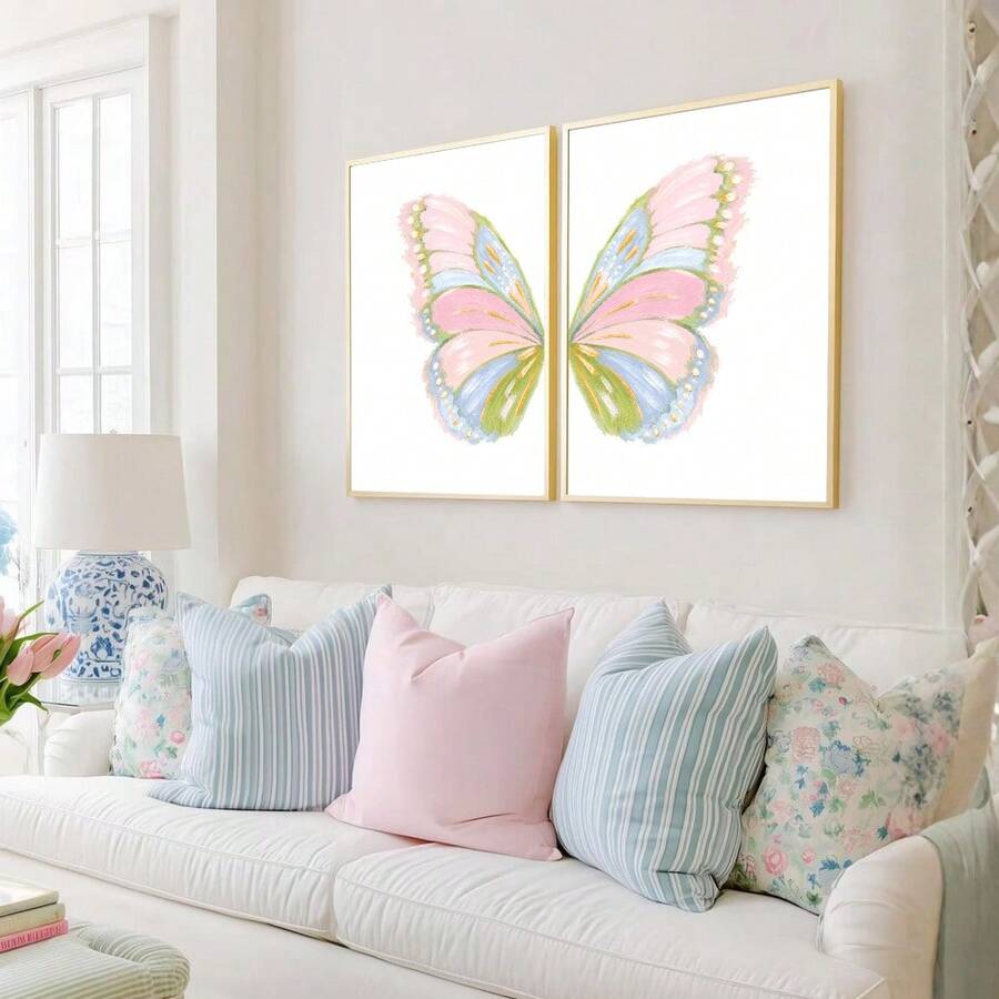 Watercolor Pink Butterfly Preppy Abstract Wings Minimalist Canvas Poster 