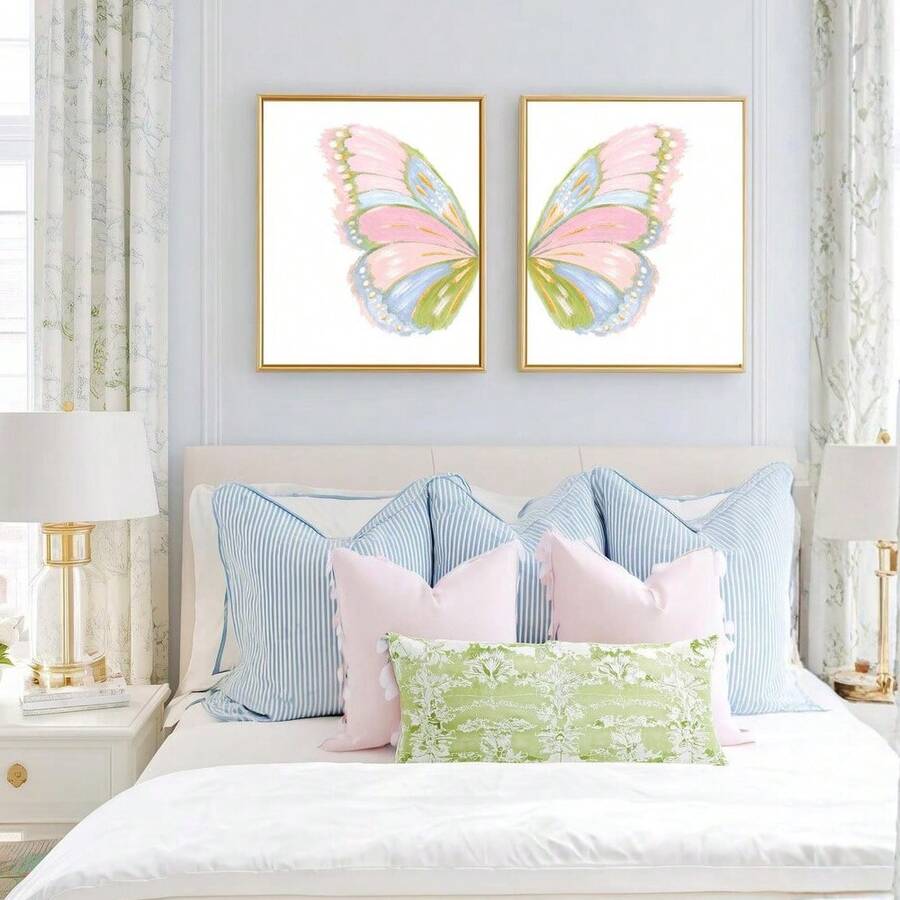 Watercolor Pink Butterfly Preppy Abstract Wings Minimalist Canvas Poster 