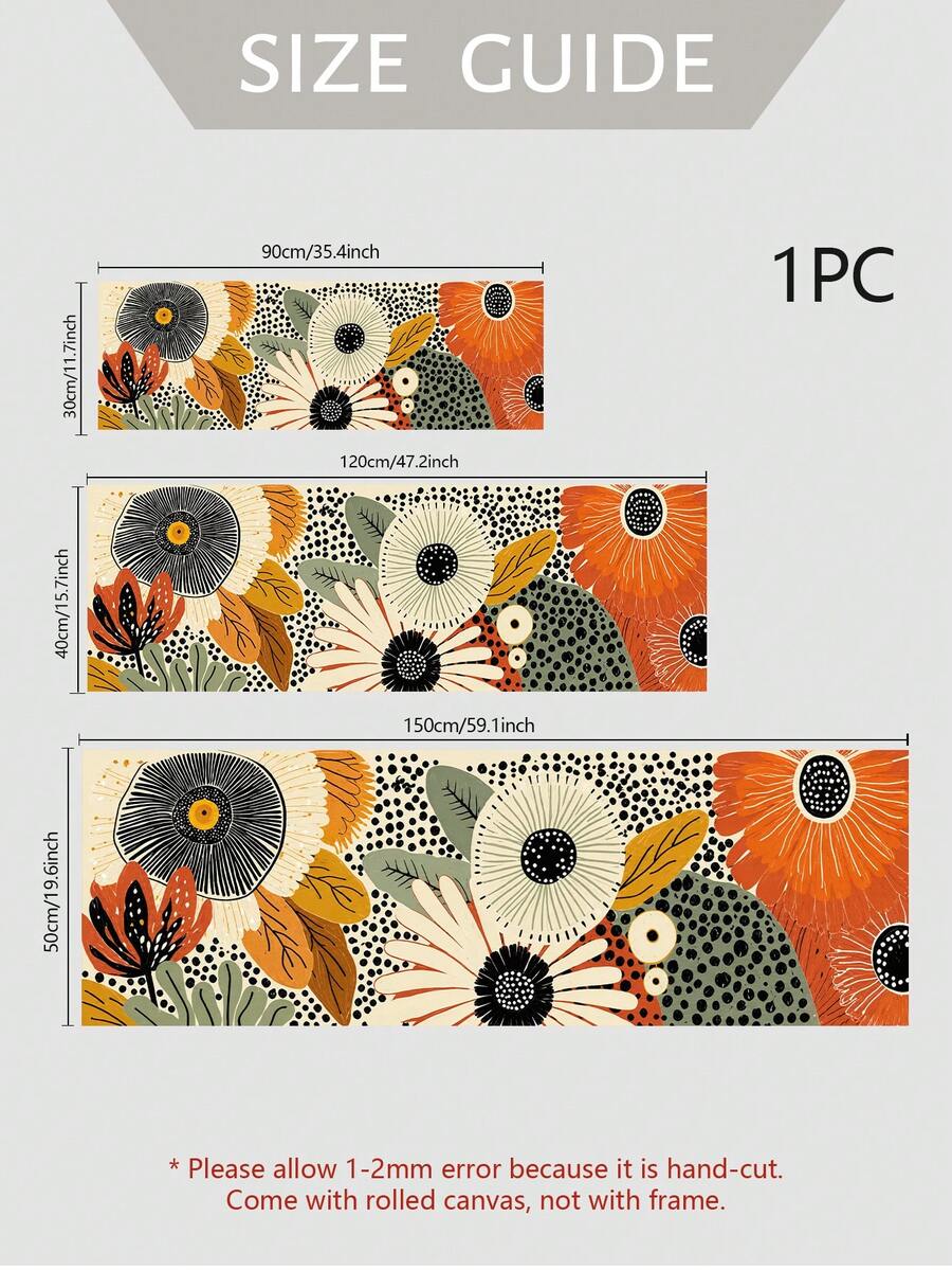 Canvas-only floral art size guide showing horizontal poster dimensions