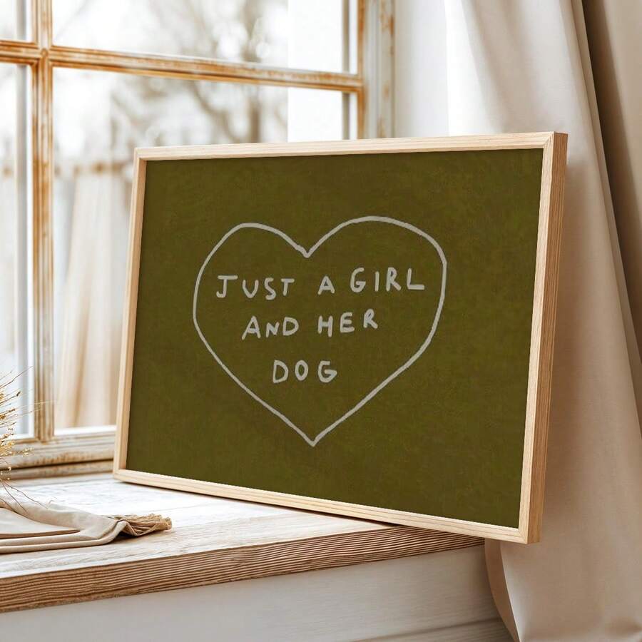Girl And Dog Theme Minimalist Pet Quote Autumn Farmhouse Canvas Poster v