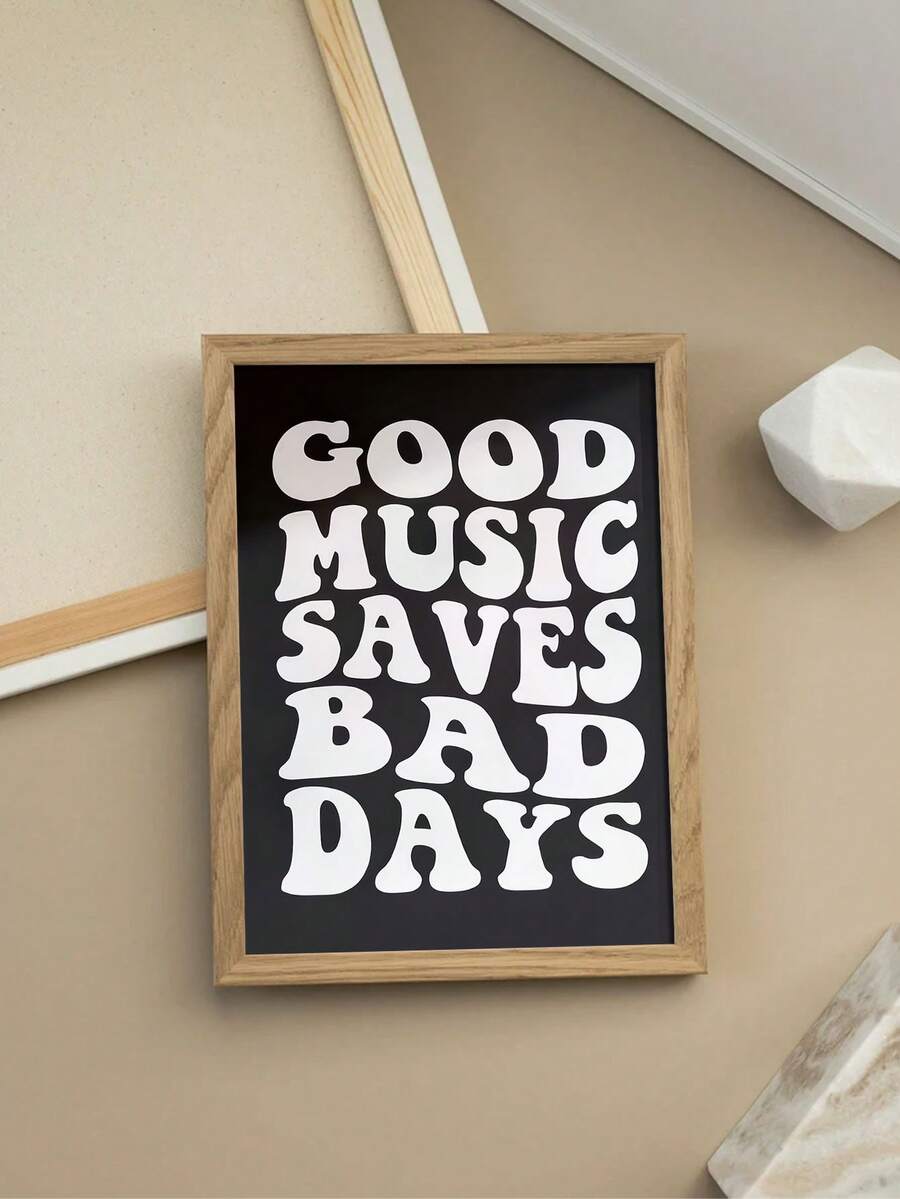 Retro black bubble lettering wall art print styled with greenery and natural wood