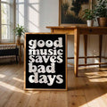 Retro groovy music quote wall art with cream bubble lettering