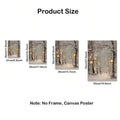 Size guide for unframed snowy forest lantern canvas poster in four portrait sizes