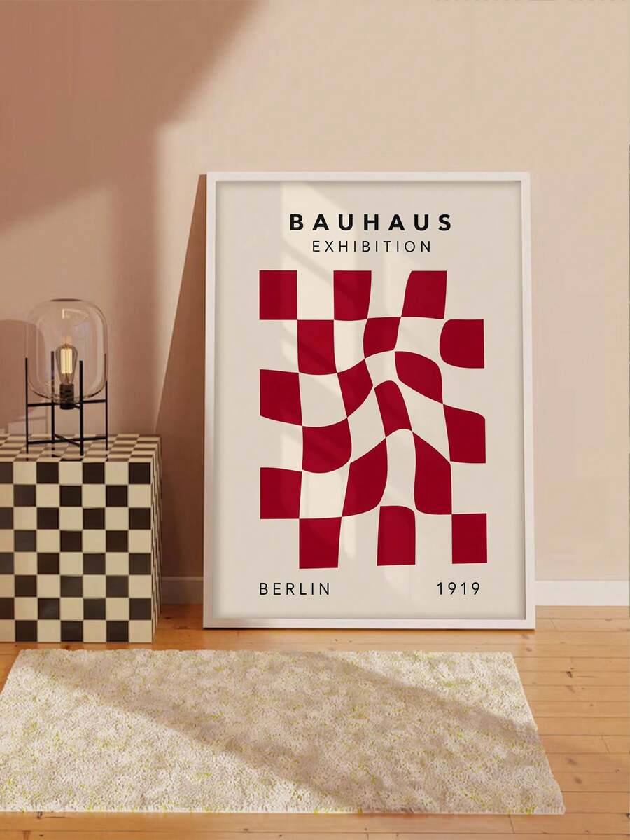 Berlin Bauhaus geometric canvas poster styled in a bedroom with clean modern décor