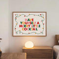 Festive cocktail poster in cream green red pink and mustard tones