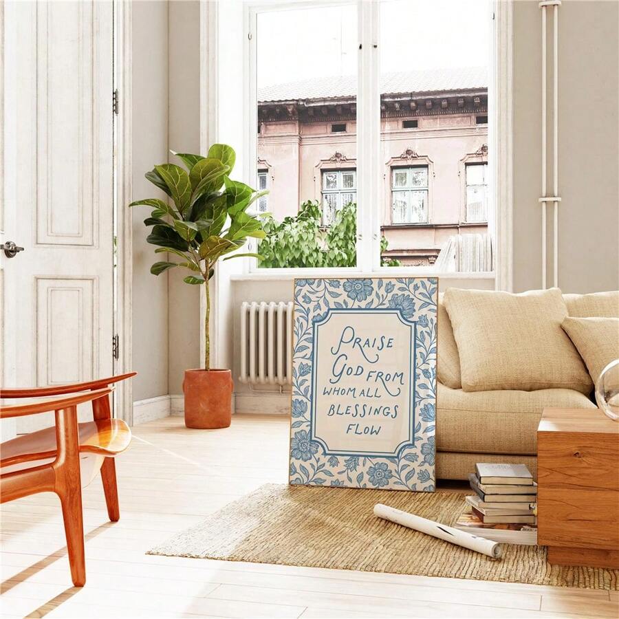 Praise God from whom all blessings flow blue floral wall art