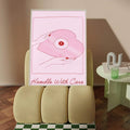 Heart-shaped vinyl music poster in red cream and pink line art