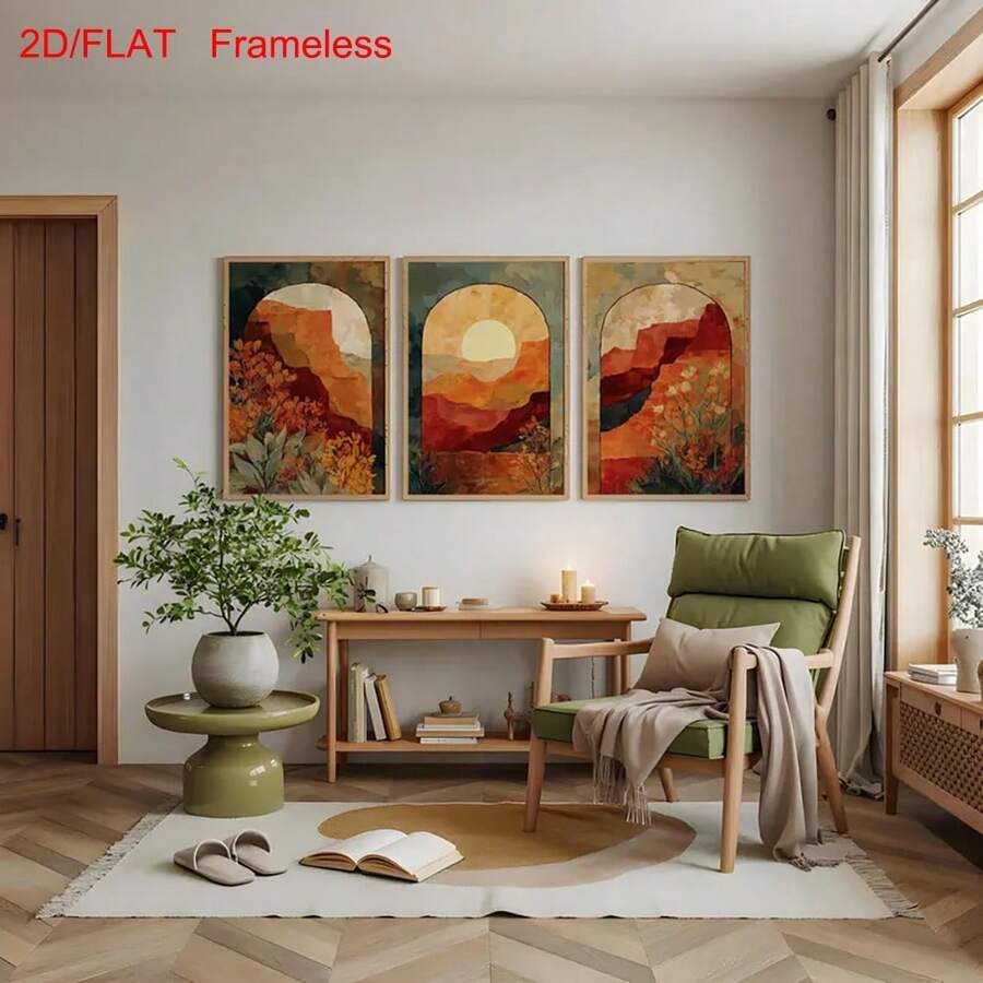 Boho Arch Desert Canyon Landscape Terracotta Sunset Canvas Poster Set