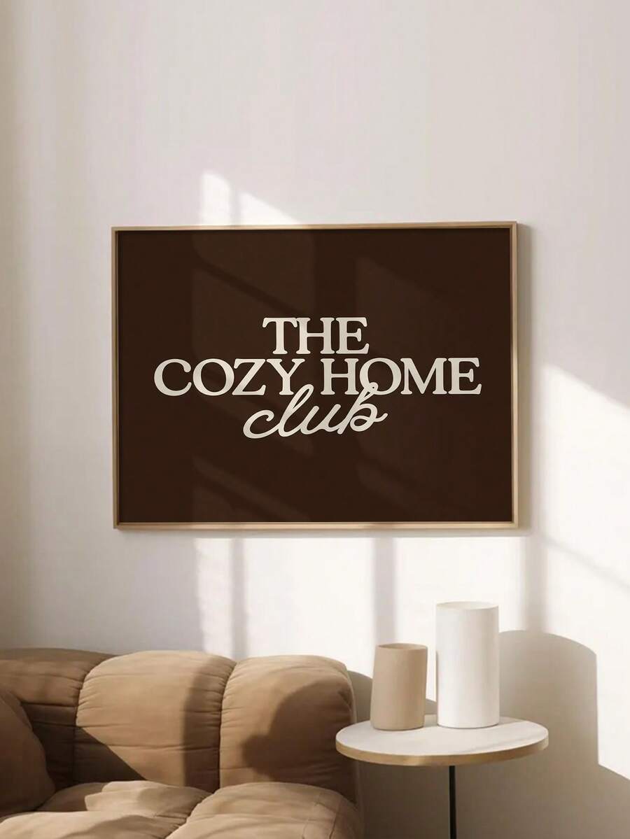 The Cozy Home Club retro typography canvas poster in dark brown and cream
