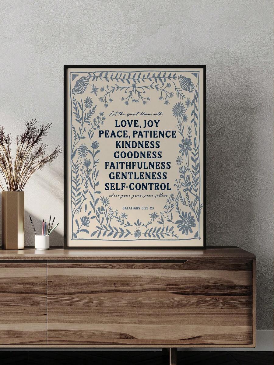 Galatians 5 22 23 blue floral scripture typography canvas poster