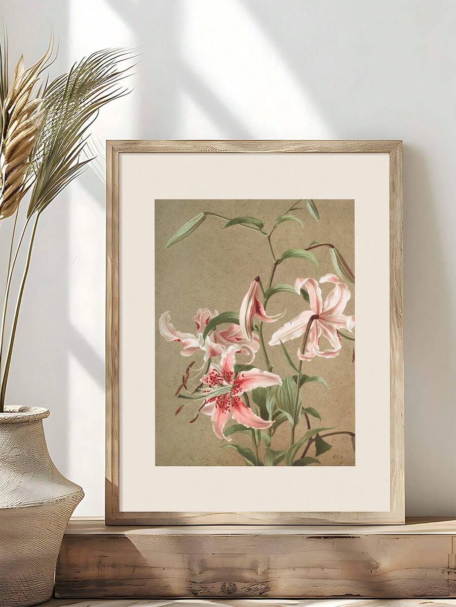 Vintage Stargazer Lily Antique Watercolor Botanical Flower Canvas Poster 
