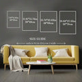 Size guide for botanical abstract triptych canvas posters in four vertical dimensions