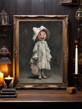 Ornate framed pumpkin-headed lady portrait styled with candles and vintage decor
