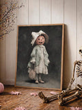Dark academia pumpkin-headed lady portrait in a black frame