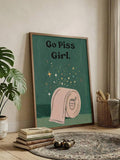 Woman in a paper hat shown in framed illustrative wall art