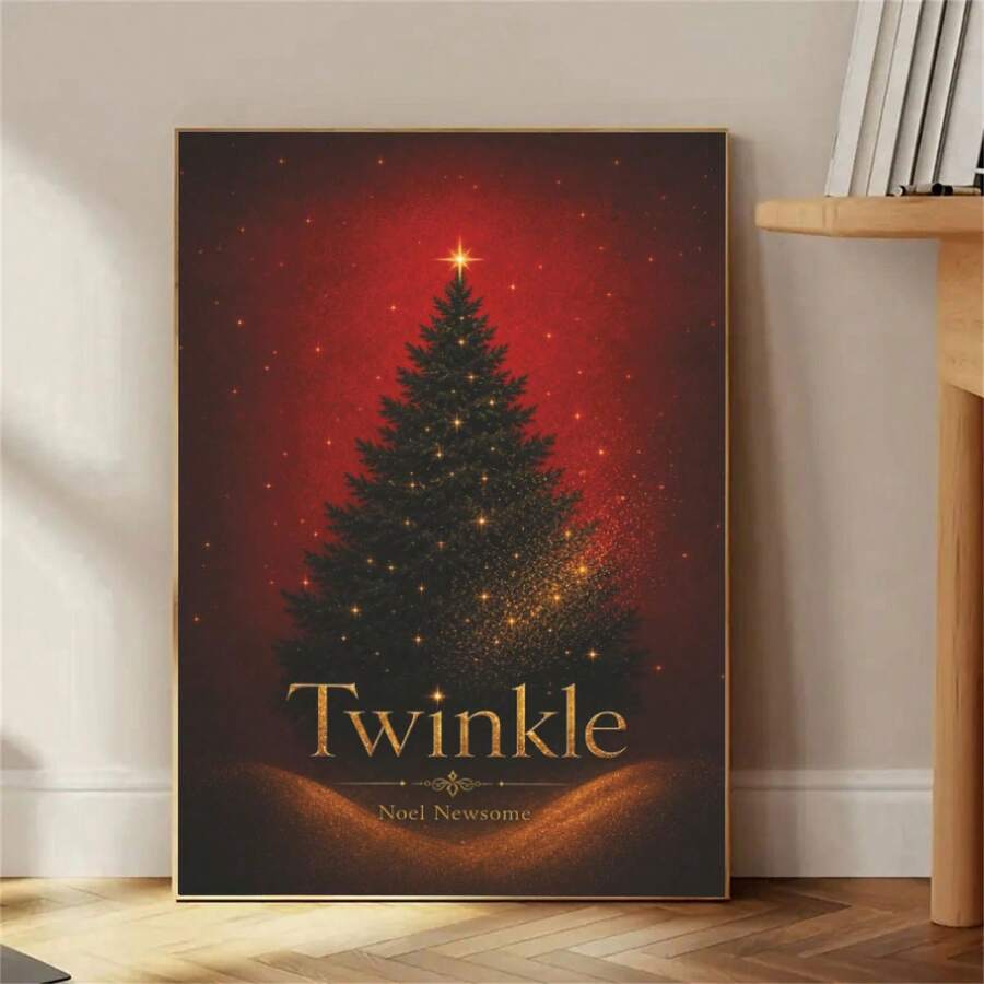 Deep Red Vintage Christmas Tree Glitter Decorative Canvas Poster
