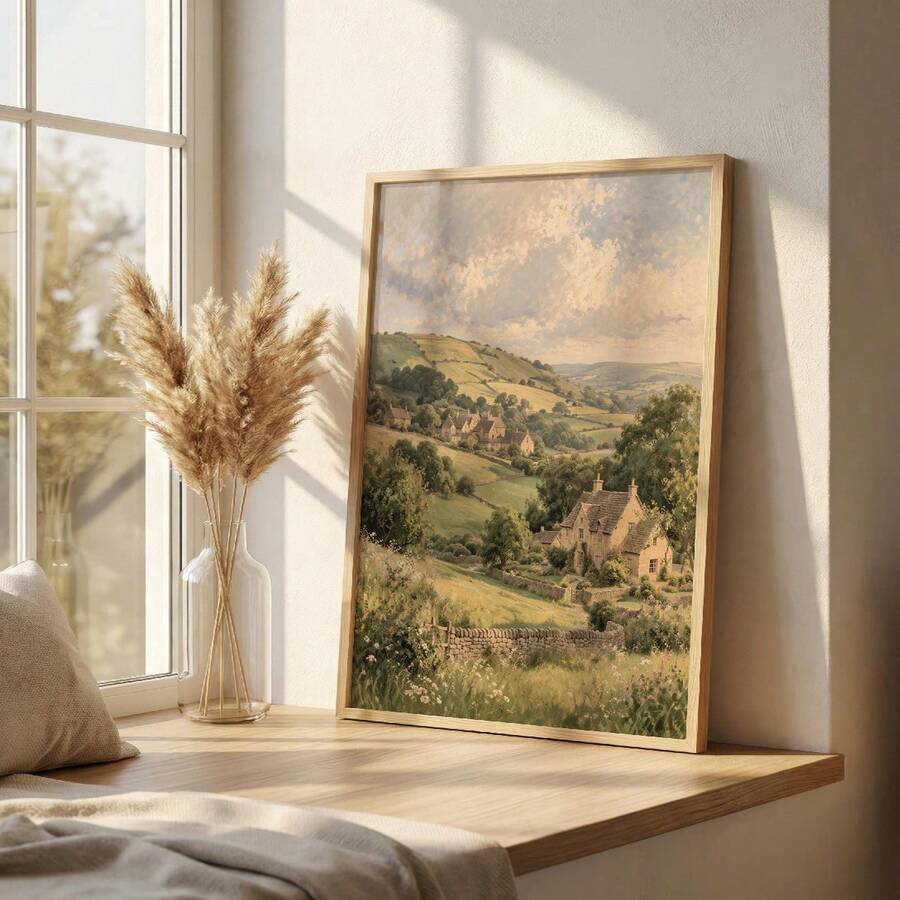 Cotswold Landscape British Countryside Pastoral Cottage Canvas Poster
