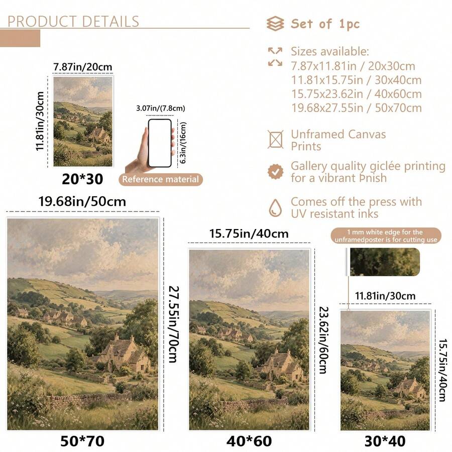 Cotswold Landscape British Countryside Pastoral Cottage Canvas Poster