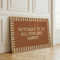 Vintage retro phrase canvas poster displayed beside a sunlit window and upholstered chair