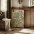 Japanese field watercolor canvas print resting in a warm wood interior