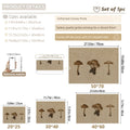 Product details and size chart for a set of 1pc unframed canvas prints featuring mushroom illustrations. The chart lists available sizes from 20*25cm to 50*70cm, shows a hand holding a phone for scale, and displays multiple printed canvas examples with dimensions.
