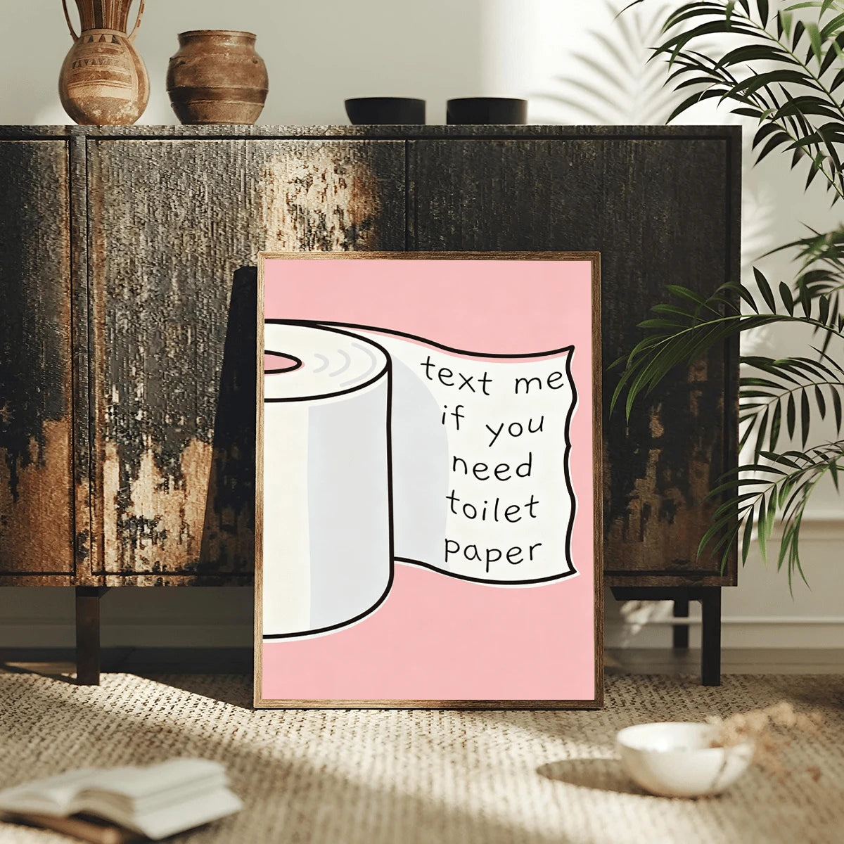 Size guide for funny toilet paper bathroom canvas poster display options
