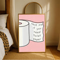 Pink powder room wall art in a gold frame with casual handwritten lettering
