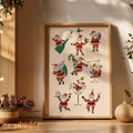 Wood-framed Santa cocktail print with holiday greenery and gold ornament