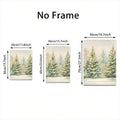 Framed snowy evergreen artwork displayed on a woven wood chair