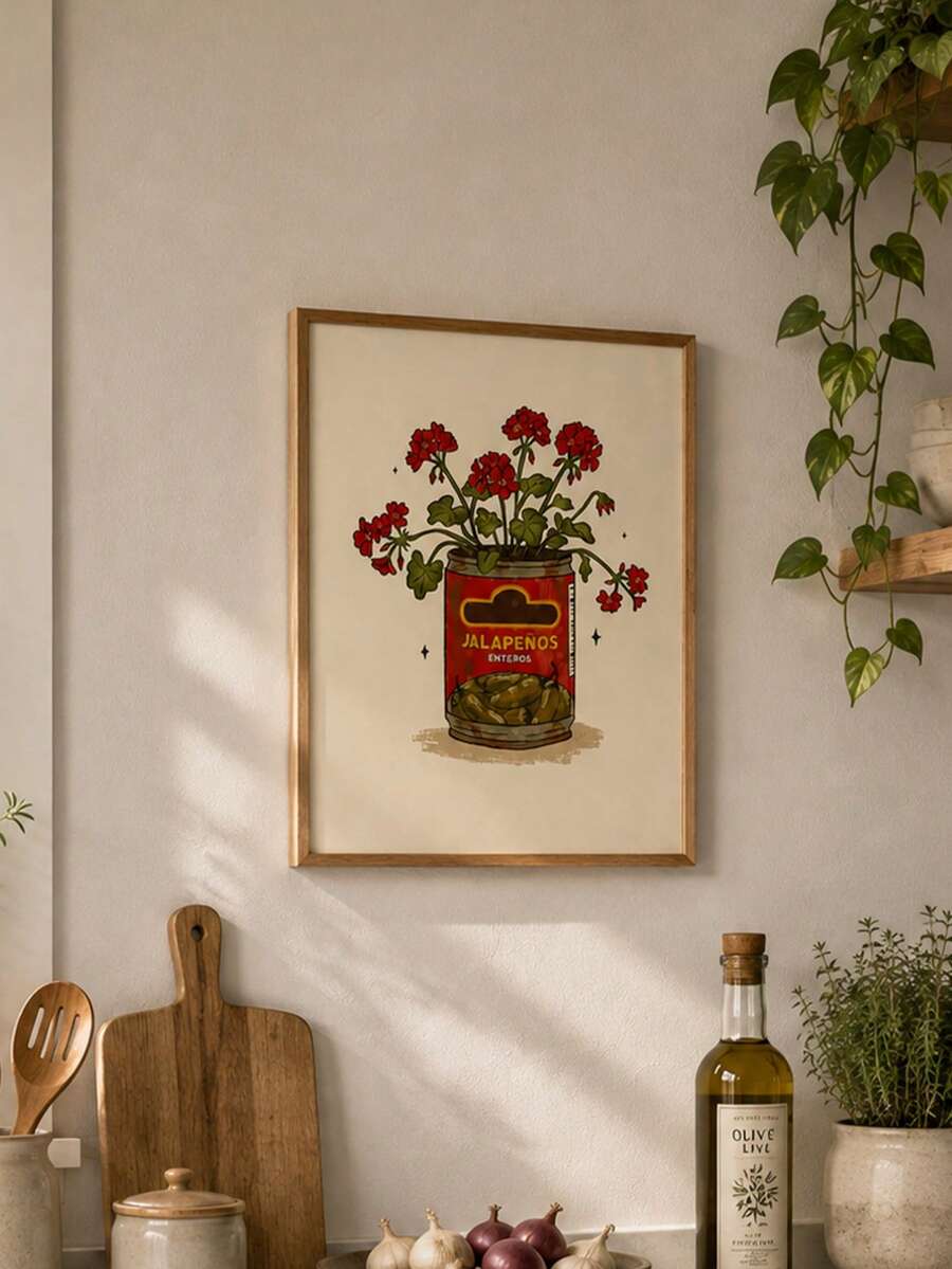 Framed whiskey glass and tiny golfer artwork displayed above a home bar