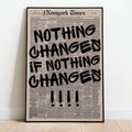 Vintage newspaper Bible verse canvas displayed in a light living room