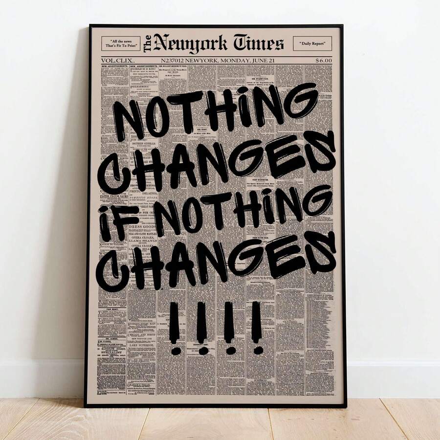 Vintage newspaper Bible verse canvas displayed in a light living room
