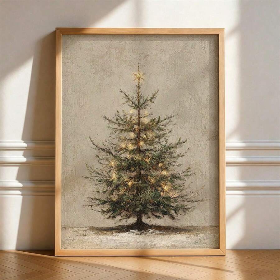 Add cozy holiday charm with a rustic fir tree Christmas Canvas Poster, perfect for neutral farmhouse decor, country homes, and winter interiors.