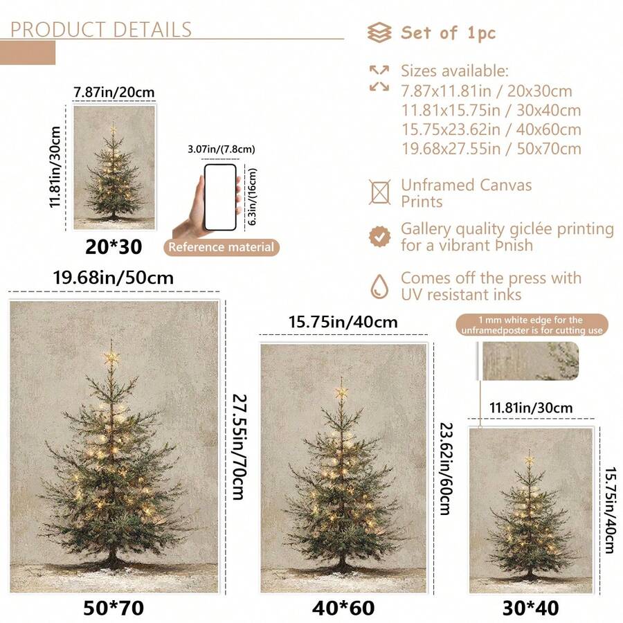 Add cozy holiday charm with a rustic fir tree Christmas Canvas Poster, perfect for neutral farmhouse decor, country homes, and winter interiors.
