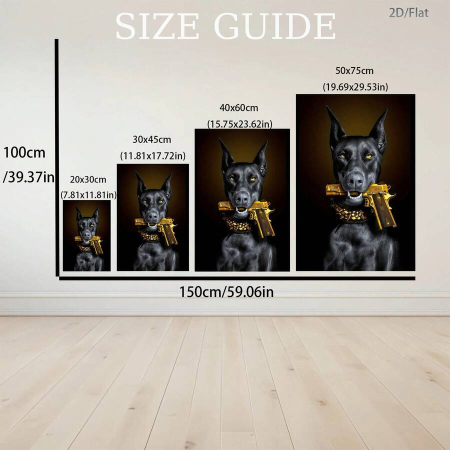 Modern Avant-Garde Luxurious Doberman & Golden Retriever Dog Canvas Poster 