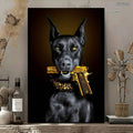 Modern Avant-Garde Luxurious Doberman & Golden Retriever Dog Canvas Poster 