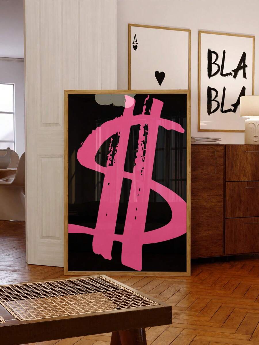 Pink Dollar Sign Graffiti Style Modern Canvas Poster