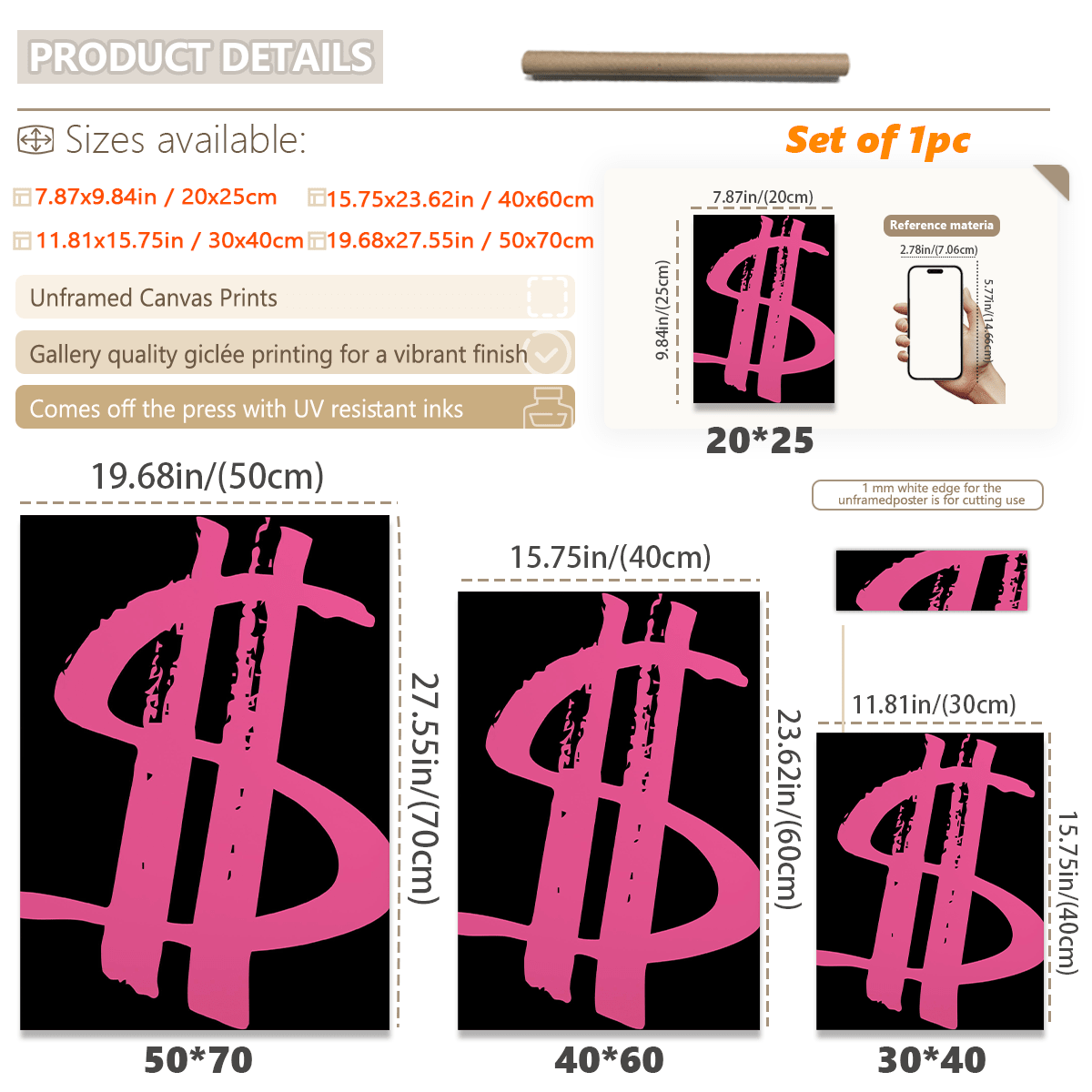 Pink Dollar Sign Graffiti Style Modern Canvas Poster