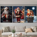 3pcs Classic Santa Claus Retro Night Snow Street & Chimney Canvas Poster Set