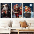 3pcs Classic Santa Claus Retro Night Snow Street & Chimney Canvas Poster Set